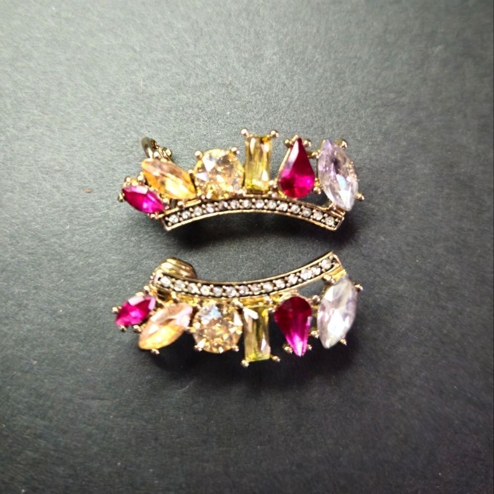 Vintage Rhinestone Purple Clear Crown Combo Clip and Pierced Climber Earrings